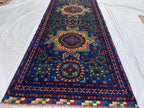 7x3 Handmade Afghan Navy Blue Sitara Naksha Runner | Wool Tribal Hallway Rug | Oriental Runner | Boho Home Decor Carpet 6.7x2.8 ft