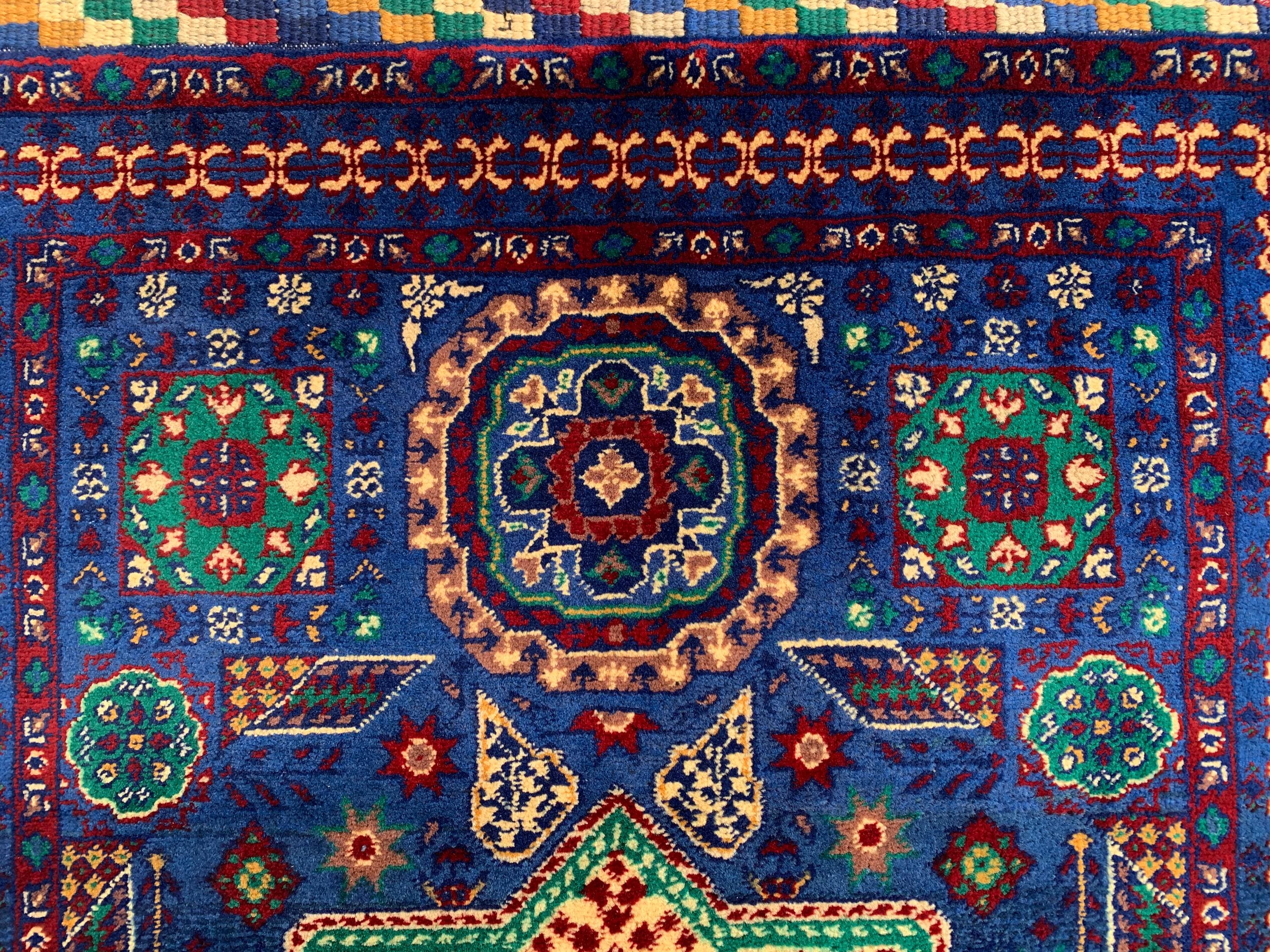 7x3 Handmade Afghan Navy Blue Sitara Naksha Runner | Wool Tribal Hallway Rug | Oriental Runner | Boho Home Decor Carpet 6.7x2.8 ft