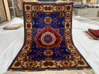 5x3 Handmade Afghan Navy Blue Beljik Sitara Naksha Runner | Wool Tribal Hallway Rug | Oriental Runner | Boho Home Decor Carpet 4.9x3.4 ft