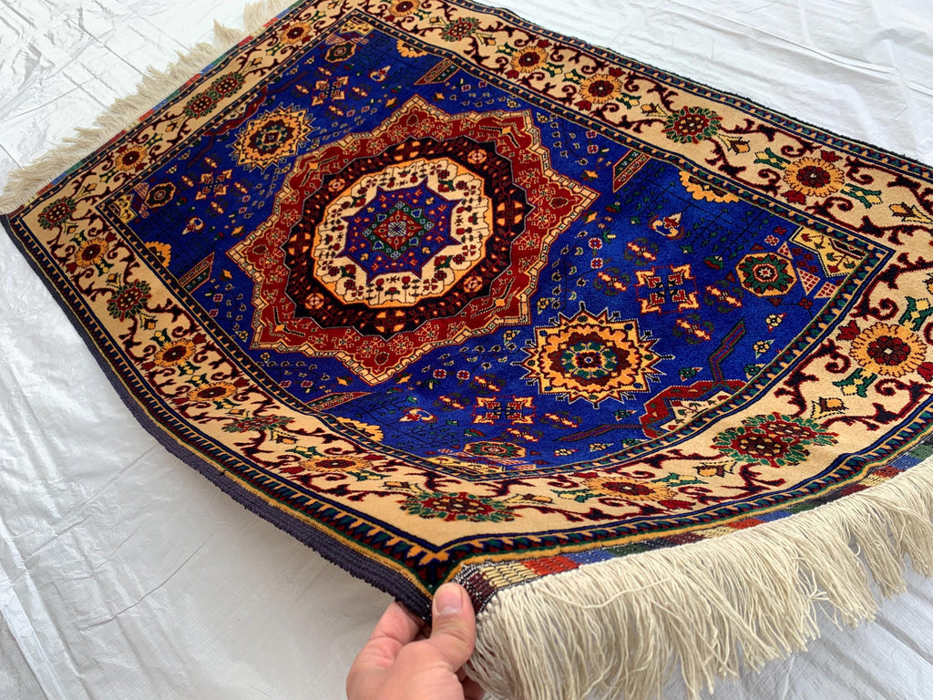 5x3 Handmade Afghan Navy Blue Beljik Sitara Naksha Runner | Wool Tribal Hallway Rug | Oriental Runner | Boho Home Decor Carpet 4.9x3.4 ft