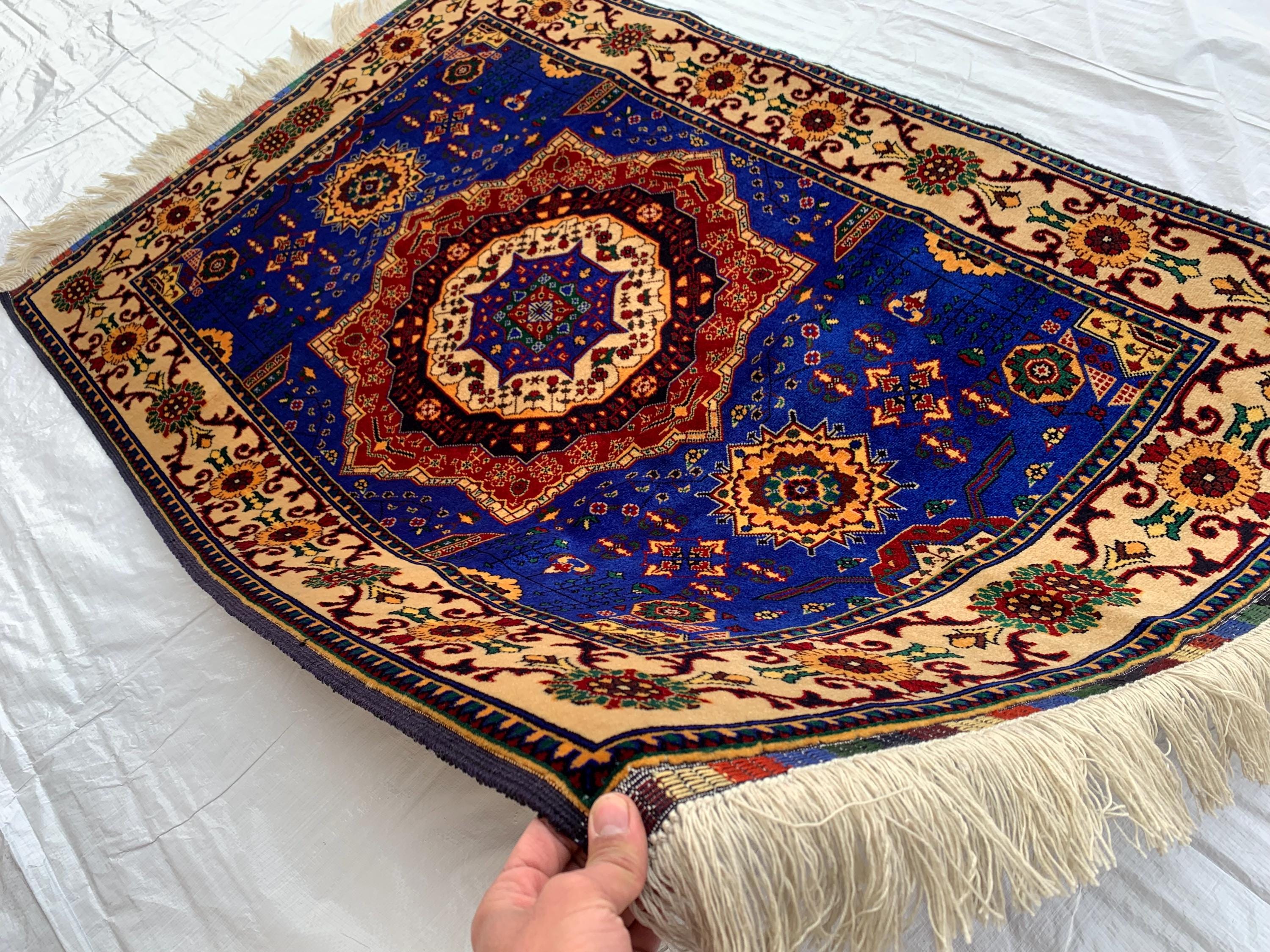 5x3 Handmade Afghan Navy Blue Beljik Sitara Naksha Runner | Wool Tribal Hallway Rug | Oriental Runner | Boho Home Decor Carpet 4.9x3.4 ft
