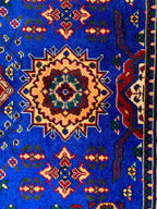 5x3 Handmade Afghan Navy Blue Beljik Sitara Naksha Runner | Wool Tribal Hallway Rug | Oriental Runner | Boho Home Decor Carpet 4.9x3.4 ft