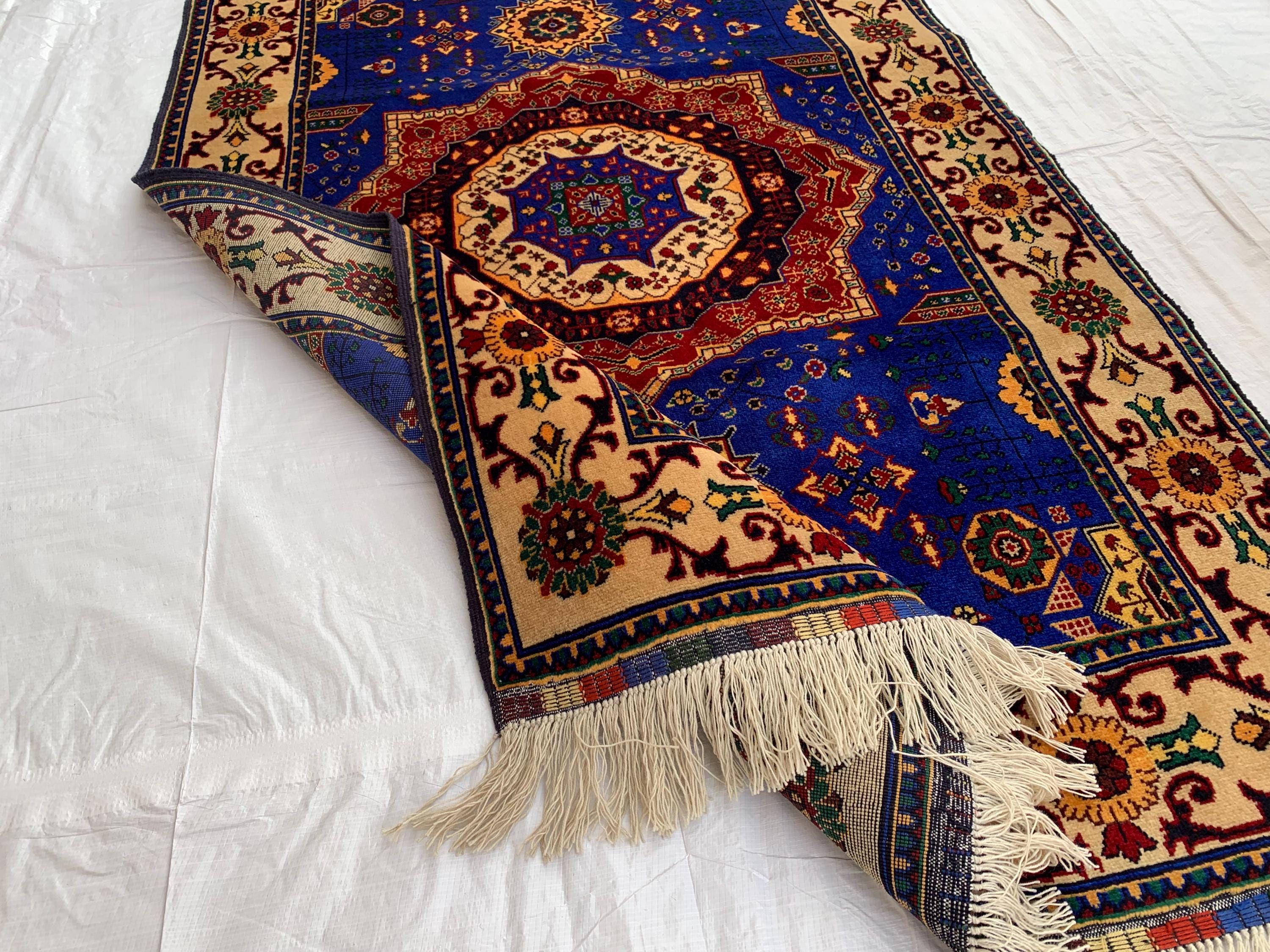 5x3 Handmade Afghan Navy Blue Beljik Sitara Naksha Runner | Wool Tribal Hallway Rug | Oriental Runner | Boho Home Decor Carpet 4.9x3.4 ft