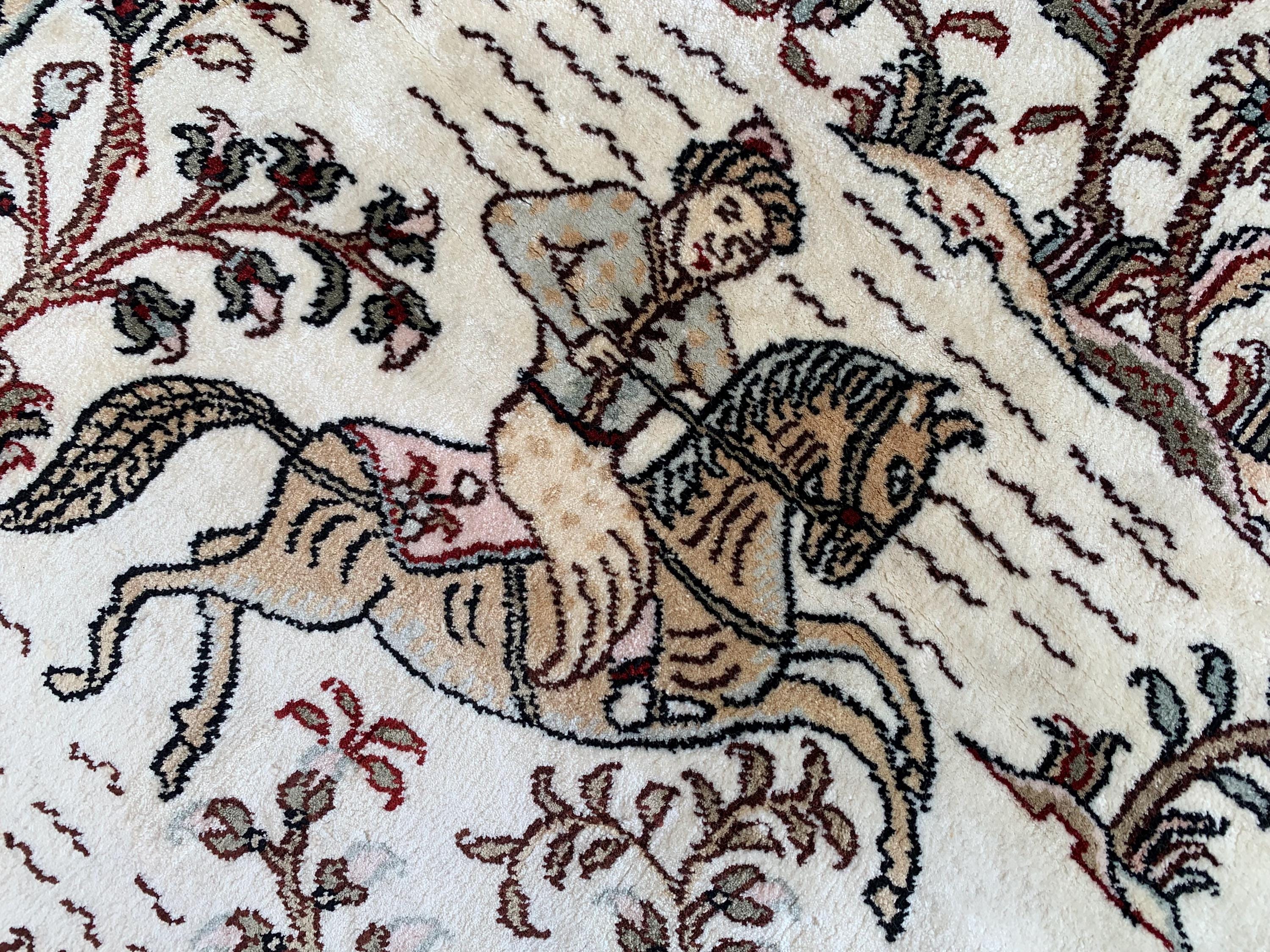 Handmade Silk Shikari Hunter Rug – 6.1x4 ft | Vintage Afghan Tribal Carpet | Handwoven Oriental Rug | Boho Decorative Silk Rug | Home Decor