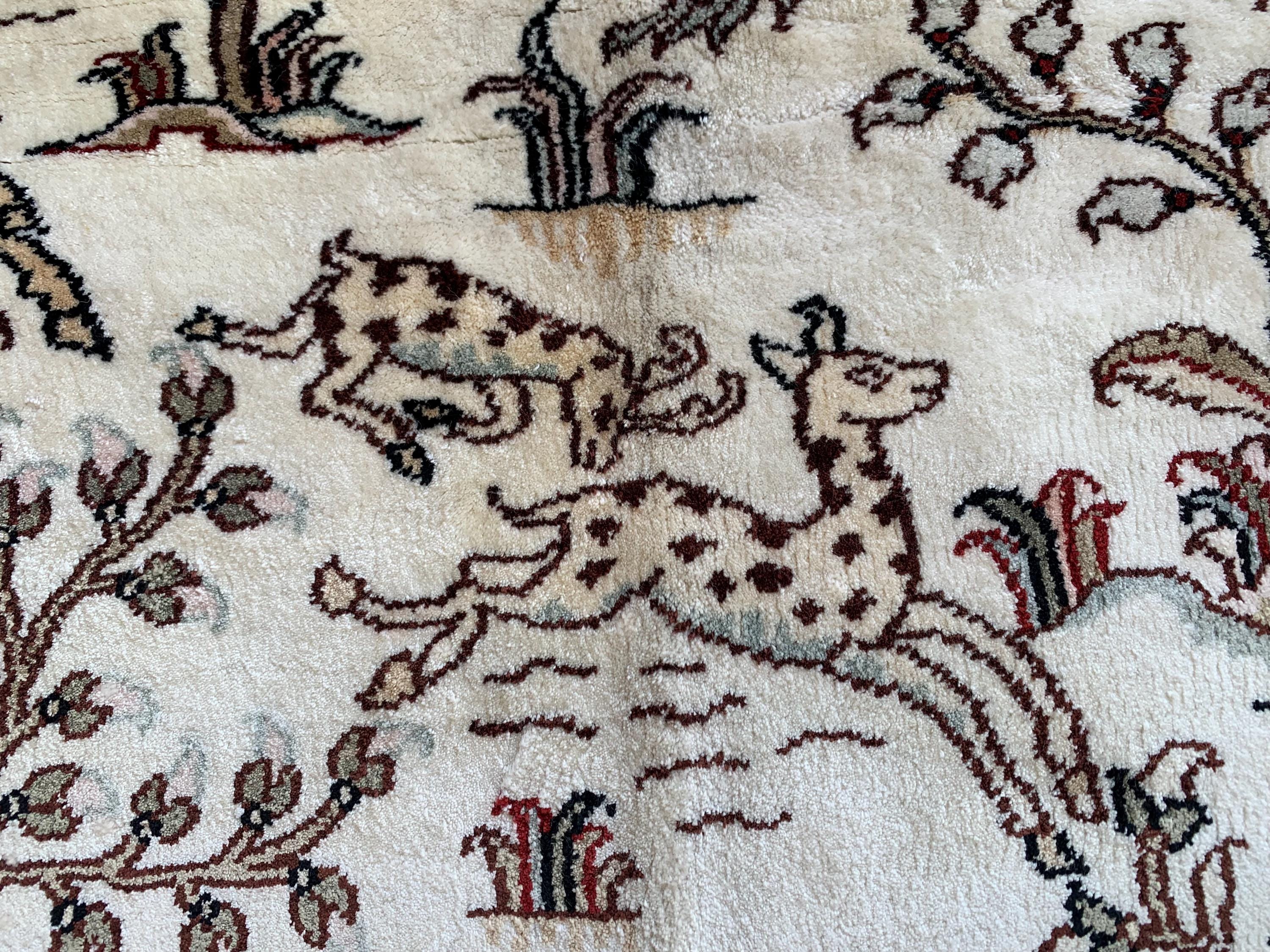 Handmade Silk Shikari Hunter Rug – 6.1x4 ft | Vintage Afghan Tribal Carpet | Handwoven Oriental Rug | Boho Decorative Silk Rug | Home Decor