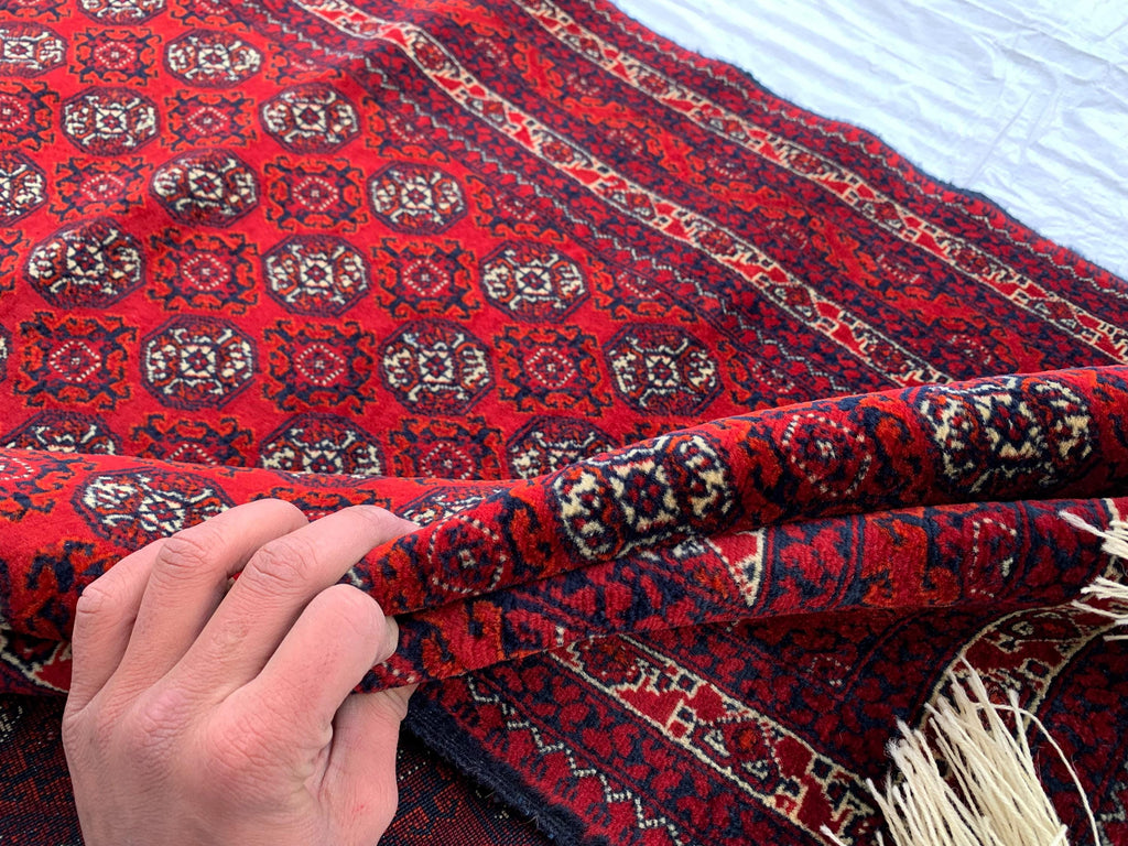 5x3 Handmade Small Red Beljik Khwaja Roshnai Rug | Afghan Tribal Carpet | Red Handwoven Oriental Rug | Boho Decorative Rug, 4.6x3.3 ft