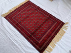 5x3 Handmade Small Red Beljik Khwaja Roshnai Rug | Afghan Tribal Carpet | Red Handwoven Oriental Rug | Boho Decorative Rug, 4.6x3.3 ft