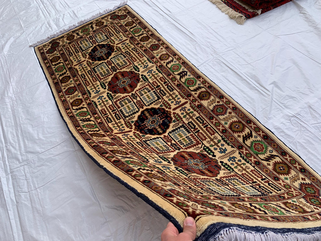 7x3 Handmade Afghan Gandum Naksha Runner Rug | Wool Hallway Rug | Boho Tribal Carpet | Oriental Medium Runner | Rustic Home Decor 6.9x3.2 ft