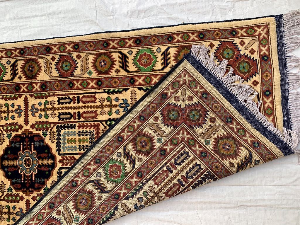 7x3 Handmade Afghan Gandum Naksha Runner Rug | Wool Hallway Rug | Boho Tribal Carpet | Oriental Medium Runner | Rustic Home Decor 6.9x3.2 ft