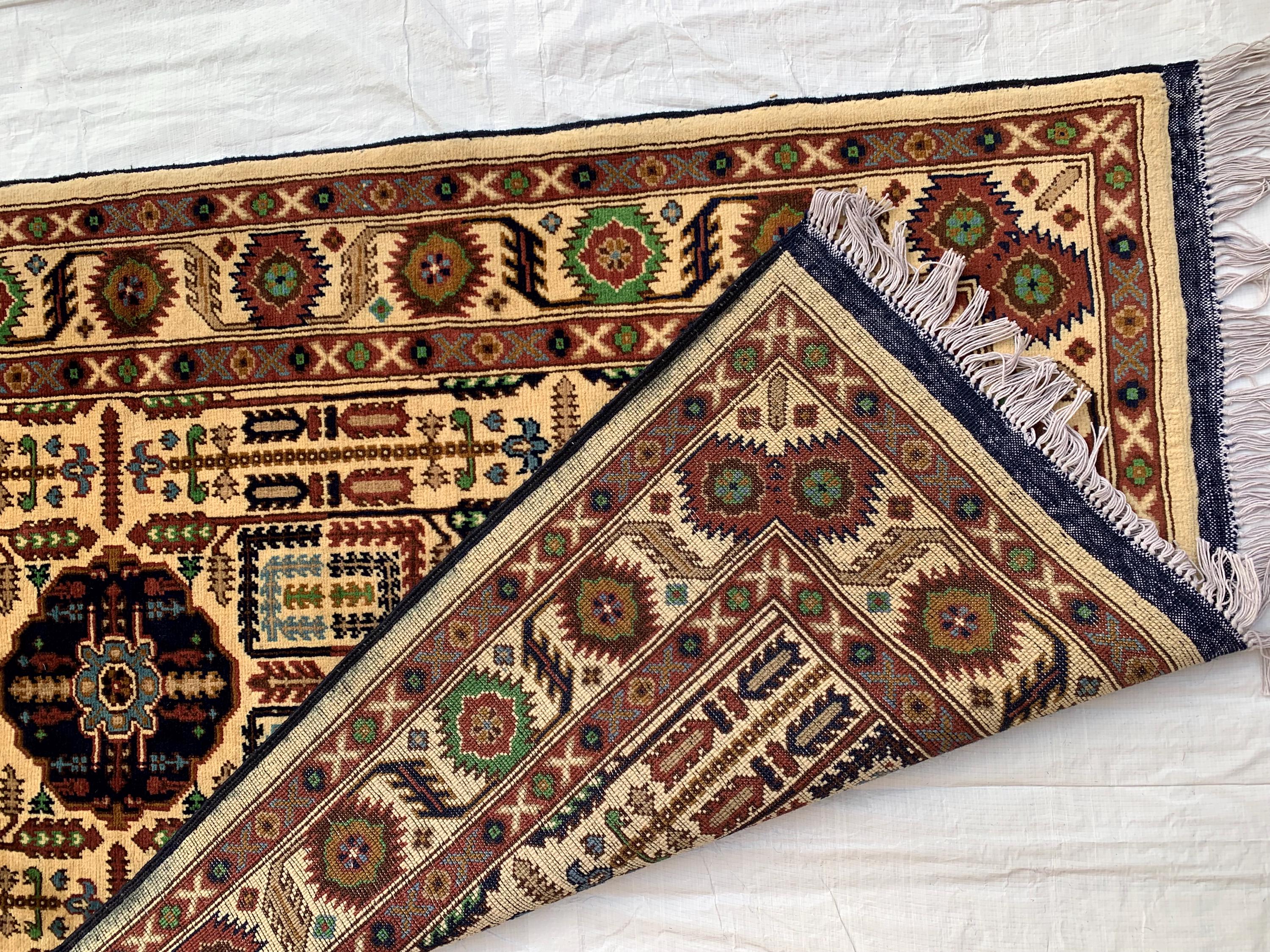 7x3 Handmade Afghan Gandum Naksha Runner Rug | Wool Hallway Rug | Boho Tribal Carpet | Oriental Medium Runner | Rustic Home Decor 6.9x3.2 ft