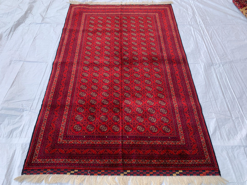 6x4 Handmade Medium Size Red Beljik Khwaja Roshnai Rug | Afghan Tribal Carpet | Red Handwoven Oriental Rug | Boho Decorative Rug, 6.4x4.1 ft