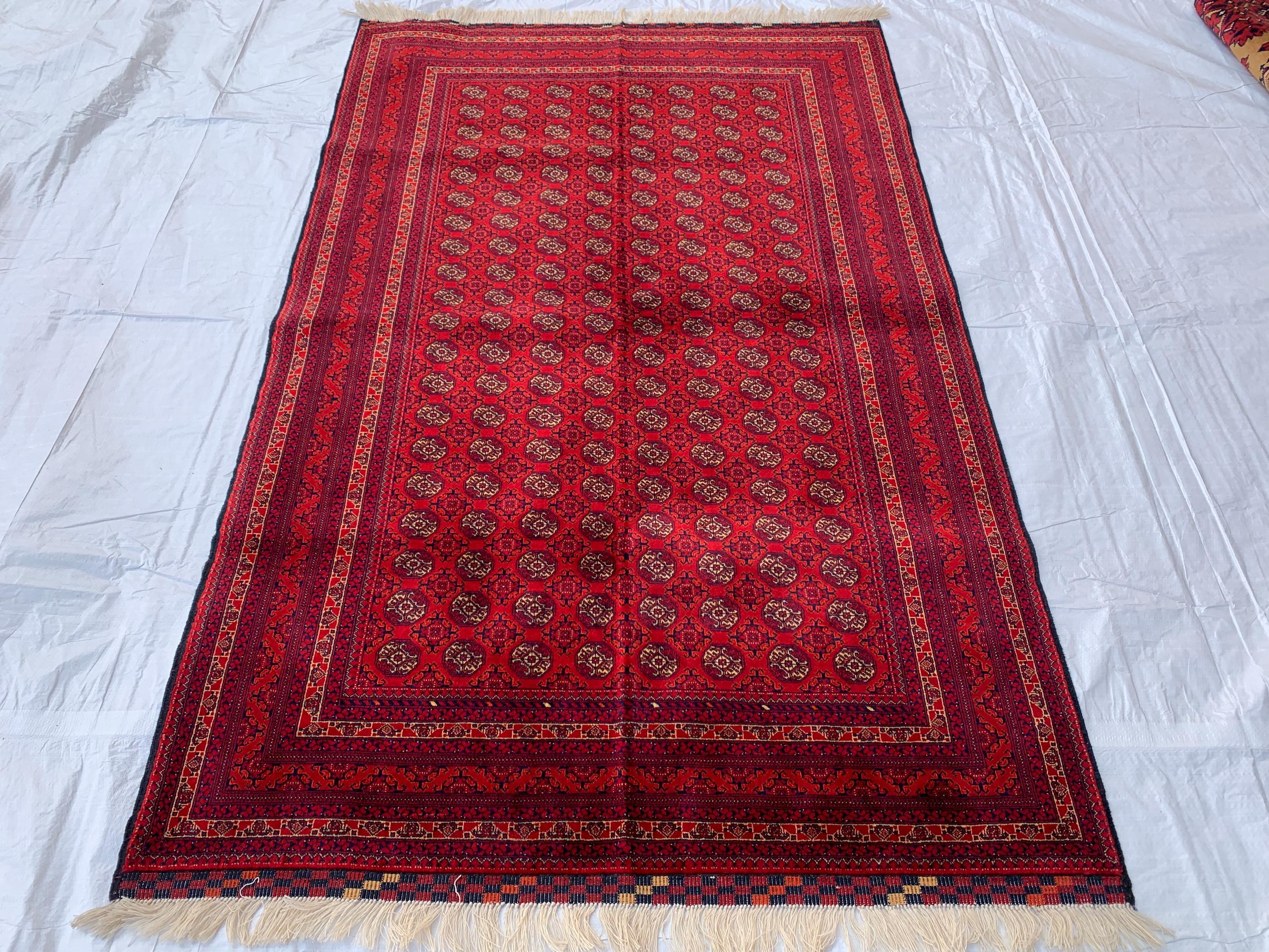 6x4 Handmade Medium Size Red Beljik Khwaja Roshnai Rug | Afghan Tribal Carpet | Red Handwoven Oriental Rug | Boho Decorative Rug, 6.4x4.1 ft