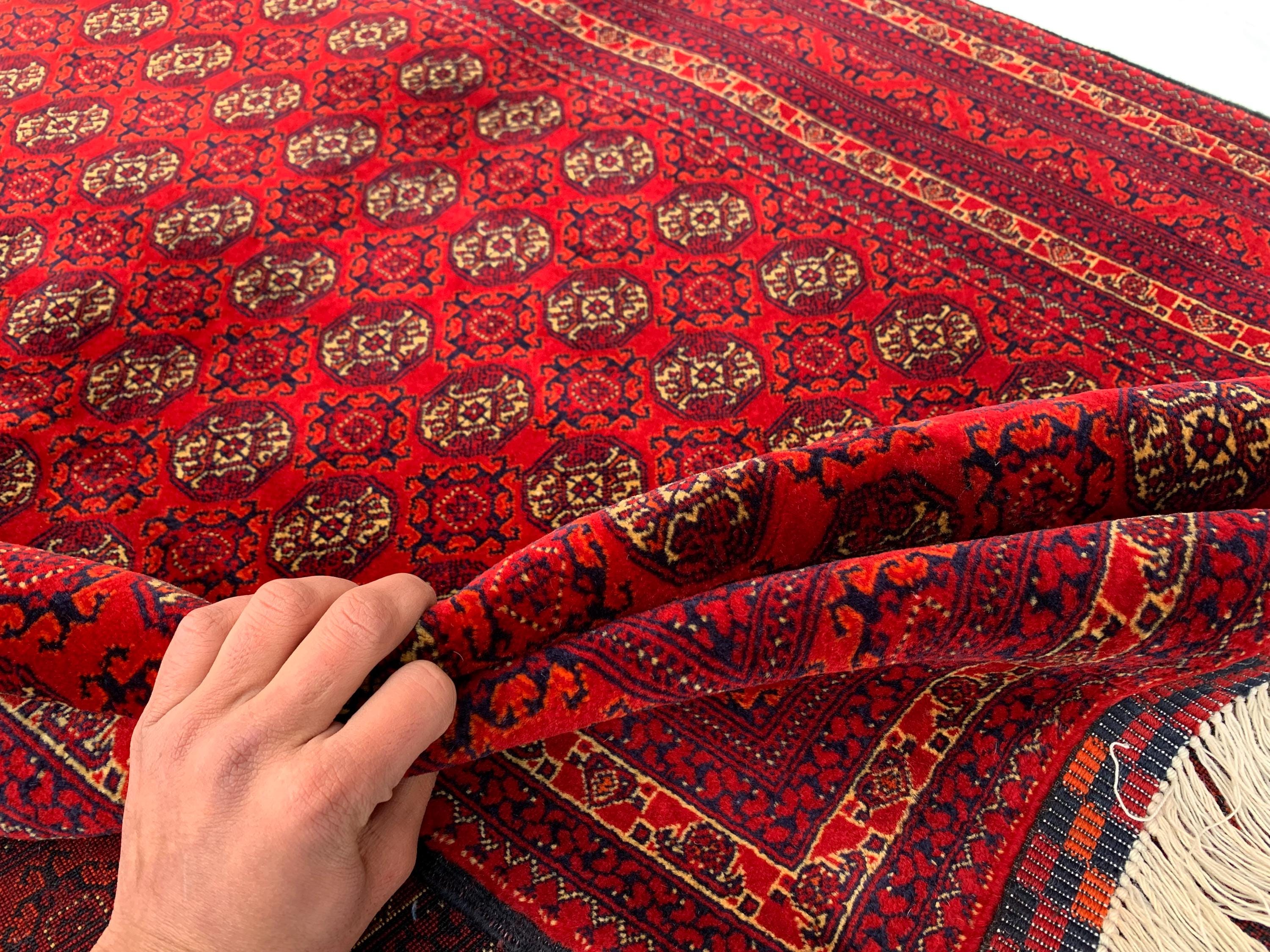6x4 Handmade Medium Size Red Beljik Khwaja Roshnai Rug | Afghan Tribal Carpet | Red Handwoven Oriental Rug | Boho Decorative Rug, 6.4x4.1 ft