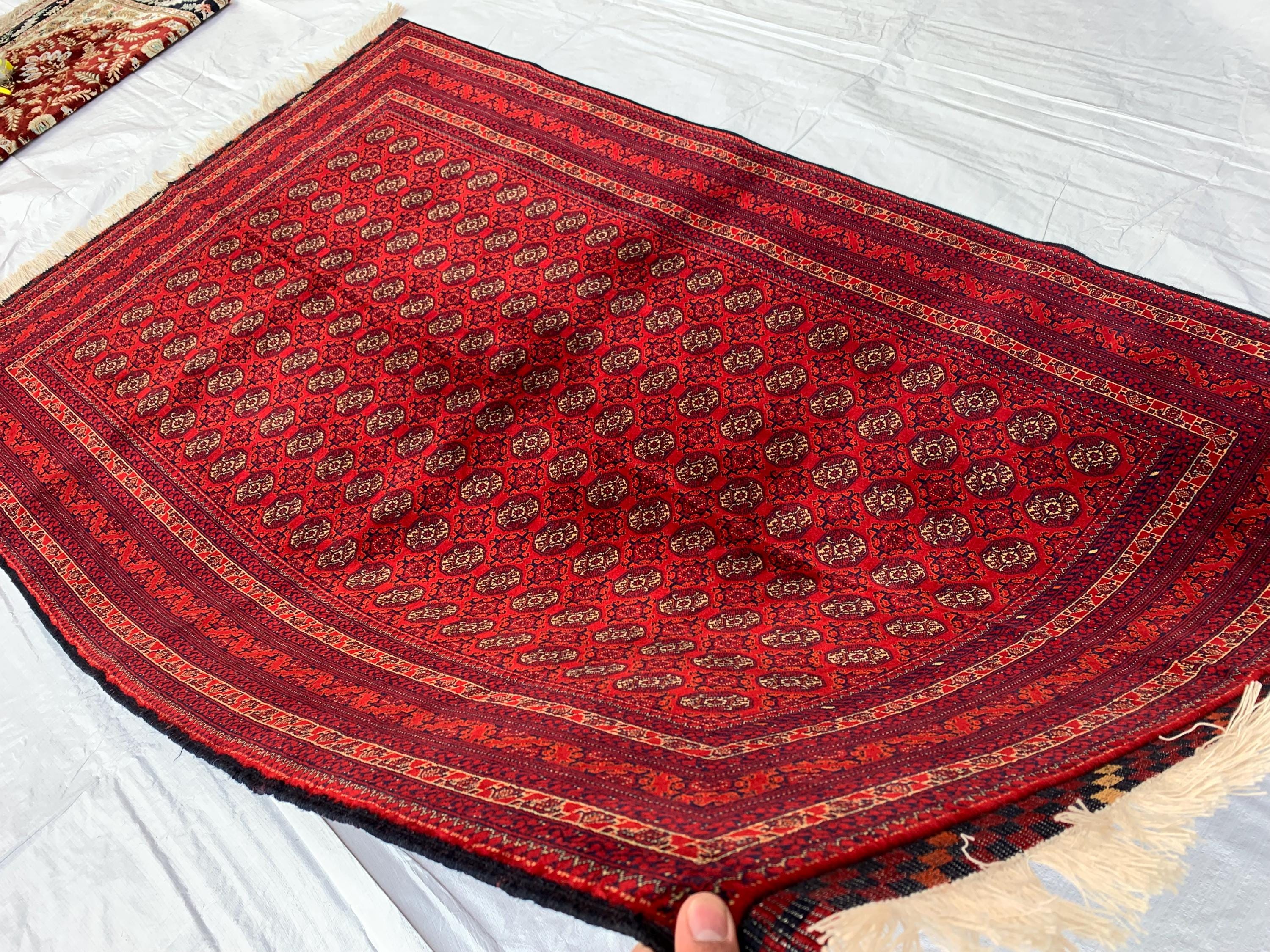 6x4 Handmade Medium Size Red Beljik Khwaja Roshnai Rug | Afghan Tribal Carpet | Red Handwoven Oriental Rug | Boho Decorative Rug, 6.4x4.1 ft