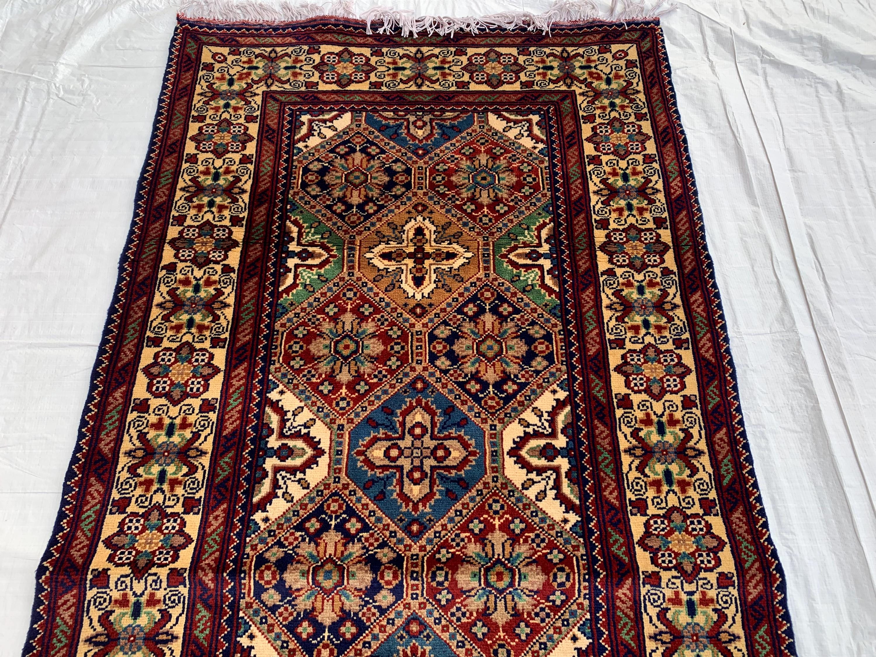 7x3 Handmade Afghan Kashi Runner Rug | Vintage Wool Hallway Rug | Boho Tribal Carpet | Oriental Long Runner | Rustic Home Decor 6.6x3.0 ft