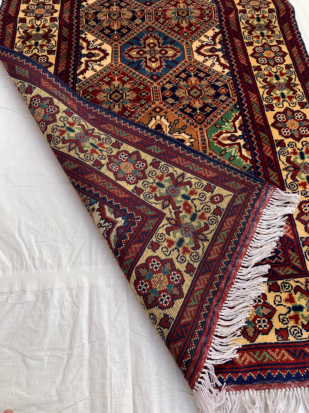 7x3 Handmade Afghan Kashi Runner Rug | Vintage Wool Hallway Rug | Boho Tribal Carpet | Oriental Long Runner | Rustic Home Decor 6.6x3.0 ft