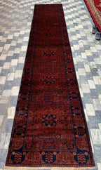 13x3 Vintage Bukhara Runner Rug Hand knotted Wool, Tribal Afghan Hallway Carpet, Collectible Rare Item, Hallway Runner 12.5x2.6 ft