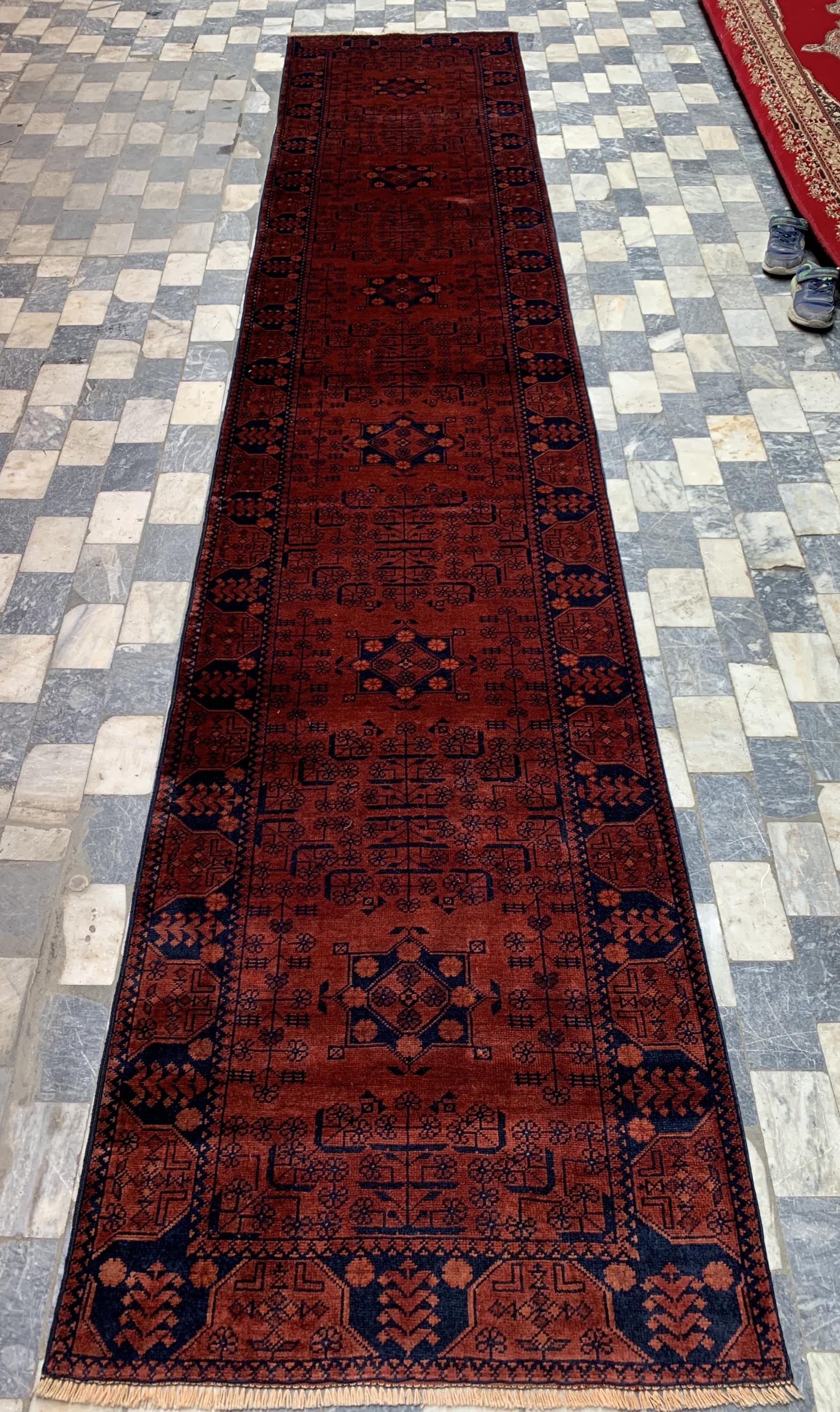 13x3 Vintage Bukhara Runner Rug Hand knotted Wool, Tribal Afghan Hallway Carpet, Collectible Rare Item, Hallway Runner 12.5x2.6 ft