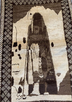 Bamyan Buddha Statue Design 4.3x2.7 ft Handmade Afghan Rug - Unique Vintage Wool Carpet, Wall Hanging Rug, Collectible item