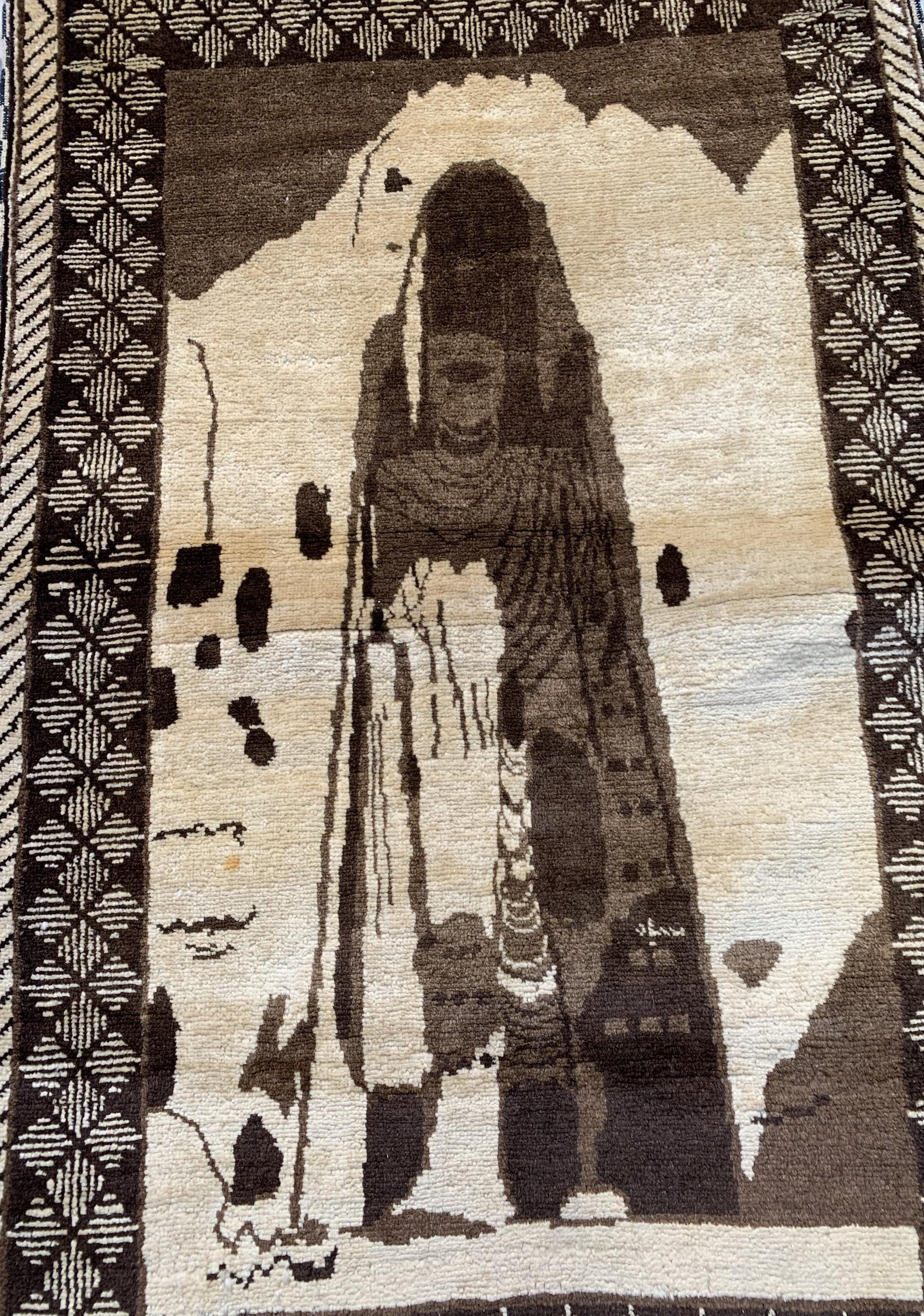 Bamyan Buddha Statue Design 4.3x2.7 ft Handmade Afghan Rug - Unique Vintage Wool Carpet, Wall Hanging Rug, Collectible item
