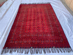 Collectible Rug, 80-Year-Old Tribal Waziri Vintage Rug Handwoven Afghan Carpet 9.6x6.5 ft, Authentic Traditional Design, Red Area Rug, 7x10