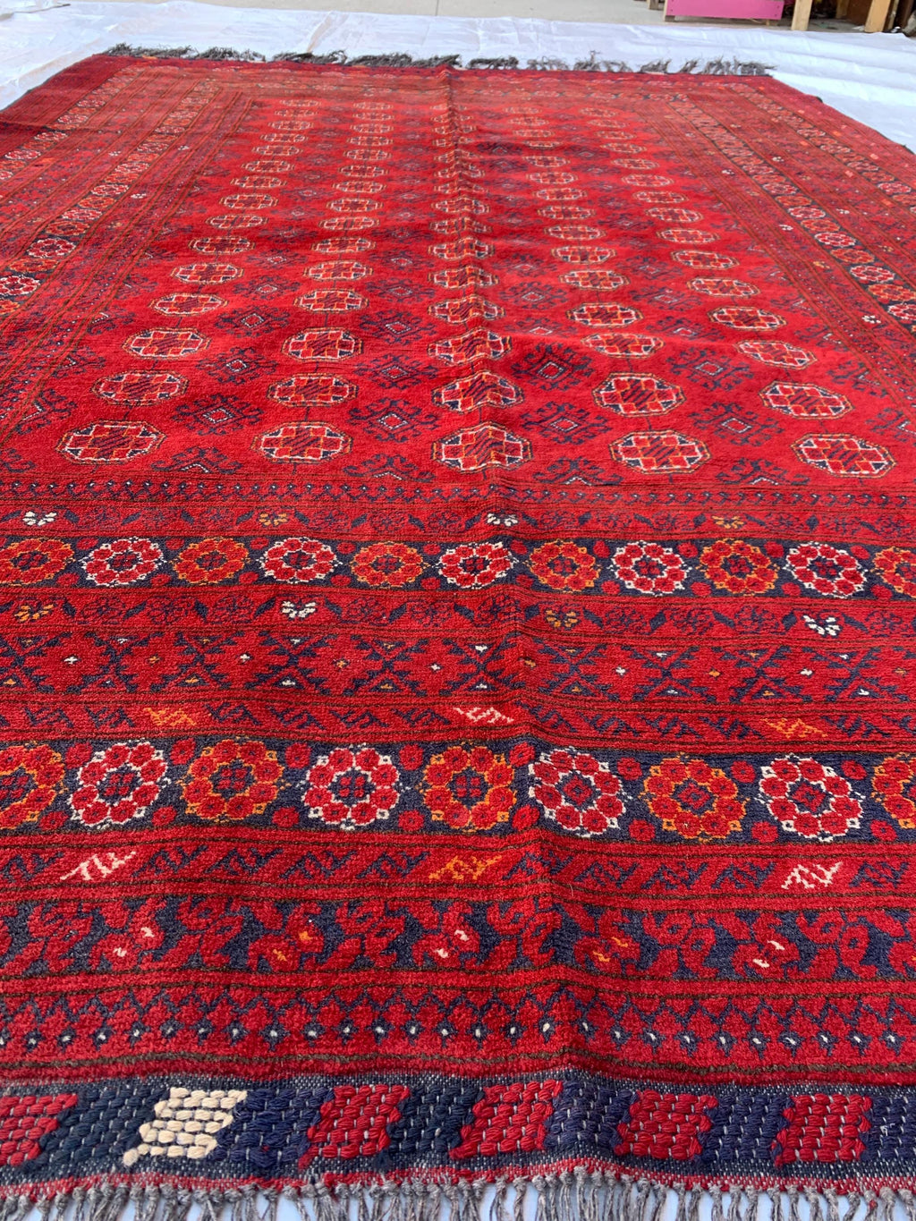 Collectible Rug, 80-Year-Old Tribal Waziri Vintage Rug Handwoven Afghan Carpet 9.6x6.5 ft, Authentic Traditional Design, Red Area Rug, 7x10