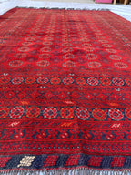 Collectible Rug, 80-Year-Old Tribal Waziri Vintage Rug Handwoven Afghan Carpet 9.6x6.5 ft, Authentic Traditional Design, Red Area Rug, 7x10