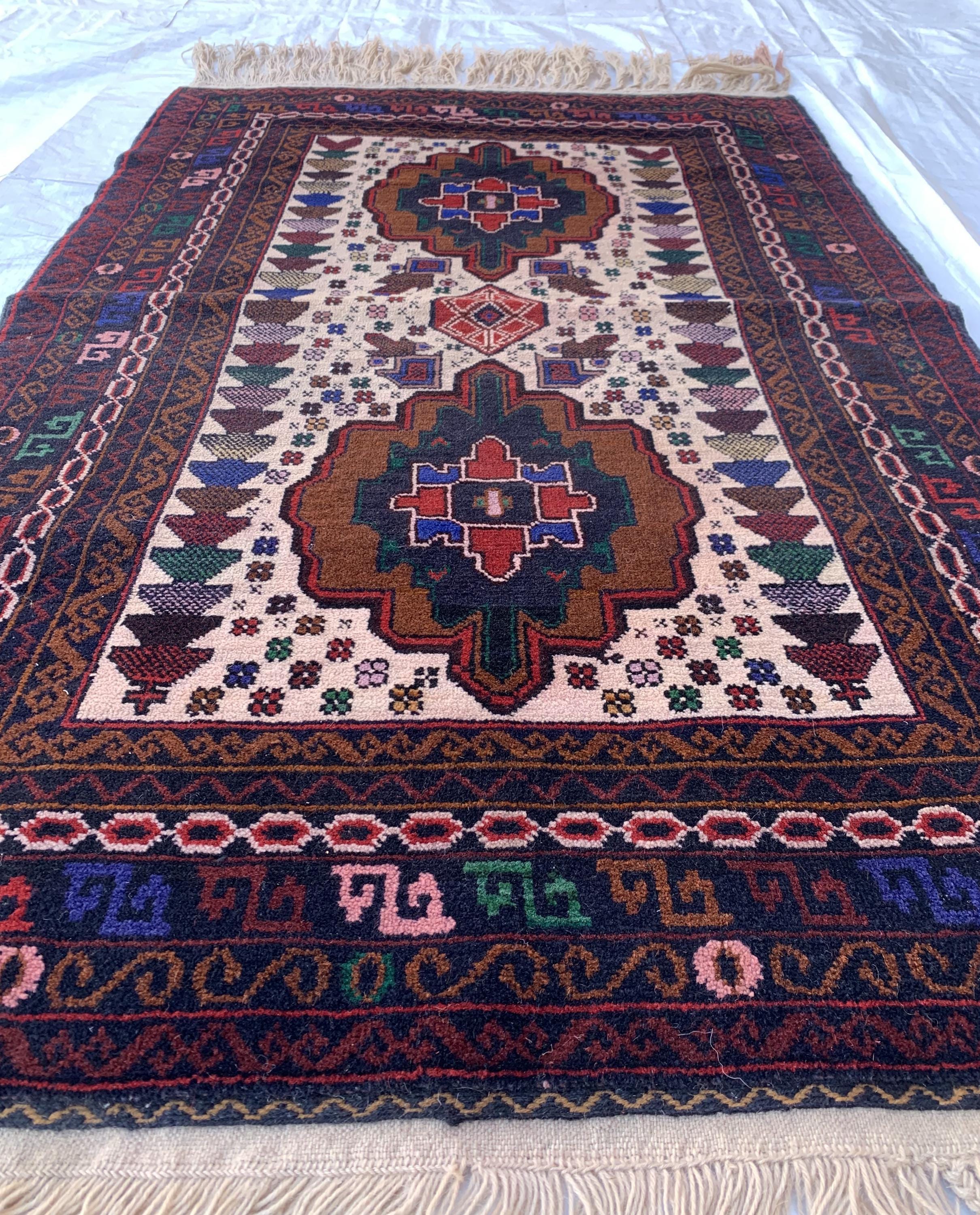 4x3 Baluchi Vintage Small Size Rug 4.4x2.8 ft – Handwoven, Authentic, Traditional Persian, Boho Chic, Home Décor, Handmade Rug