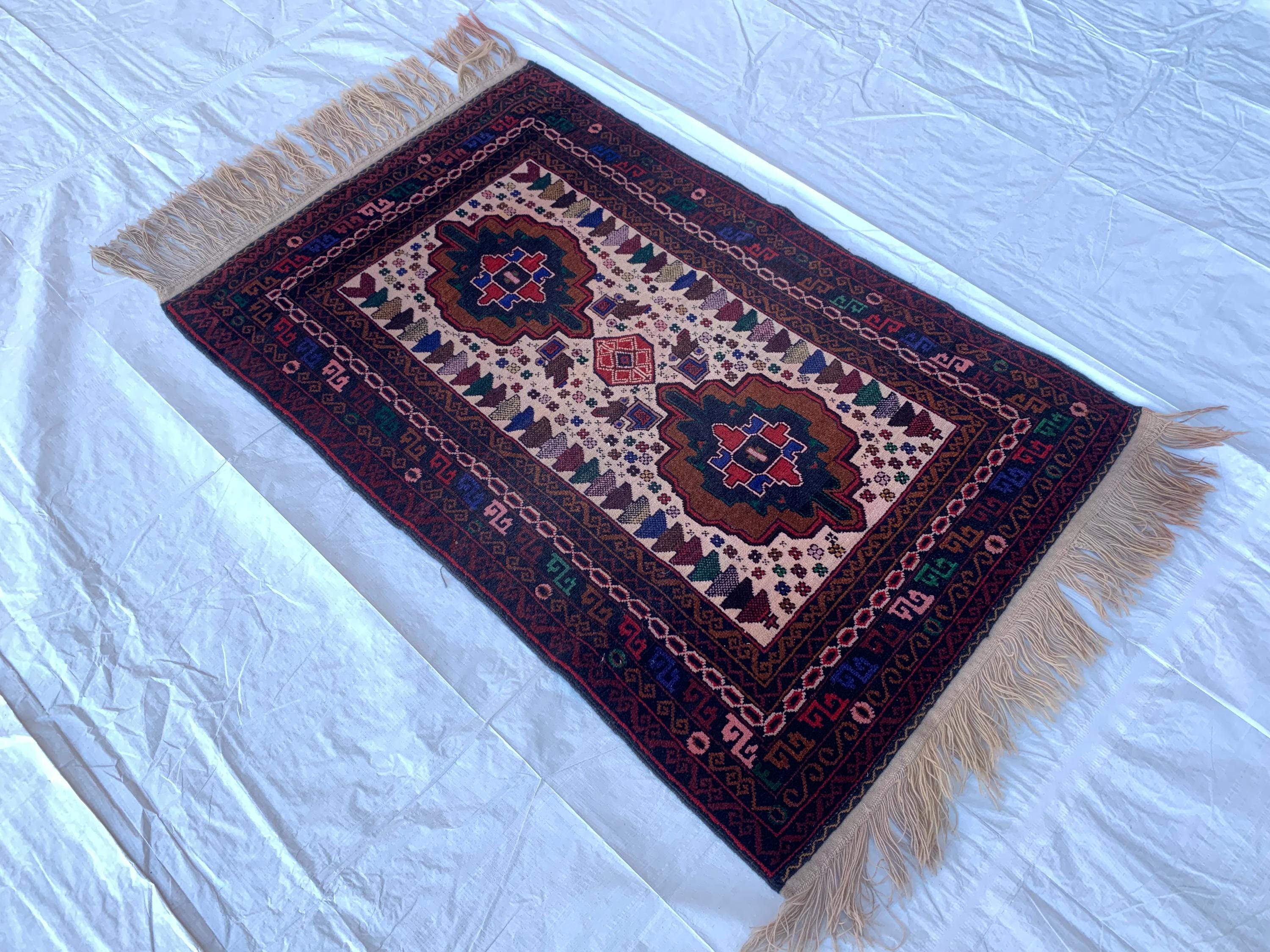 4x3 Baluchi Vintage Small Size Rug 4.4x2.8 ft – Handwoven, Authentic, Traditional Persian, Boho Chic, Home Décor, Handmade Rug