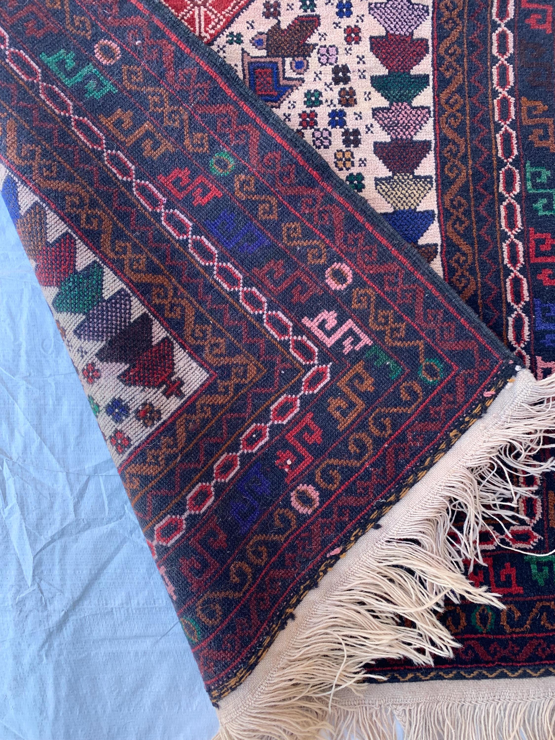 4x3 Baluchi Vintage Small Size Rug 4.4x2.8 ft – Handwoven, Authentic, Traditional Persian, Boho Chic, Home Décor, Handmade Rug