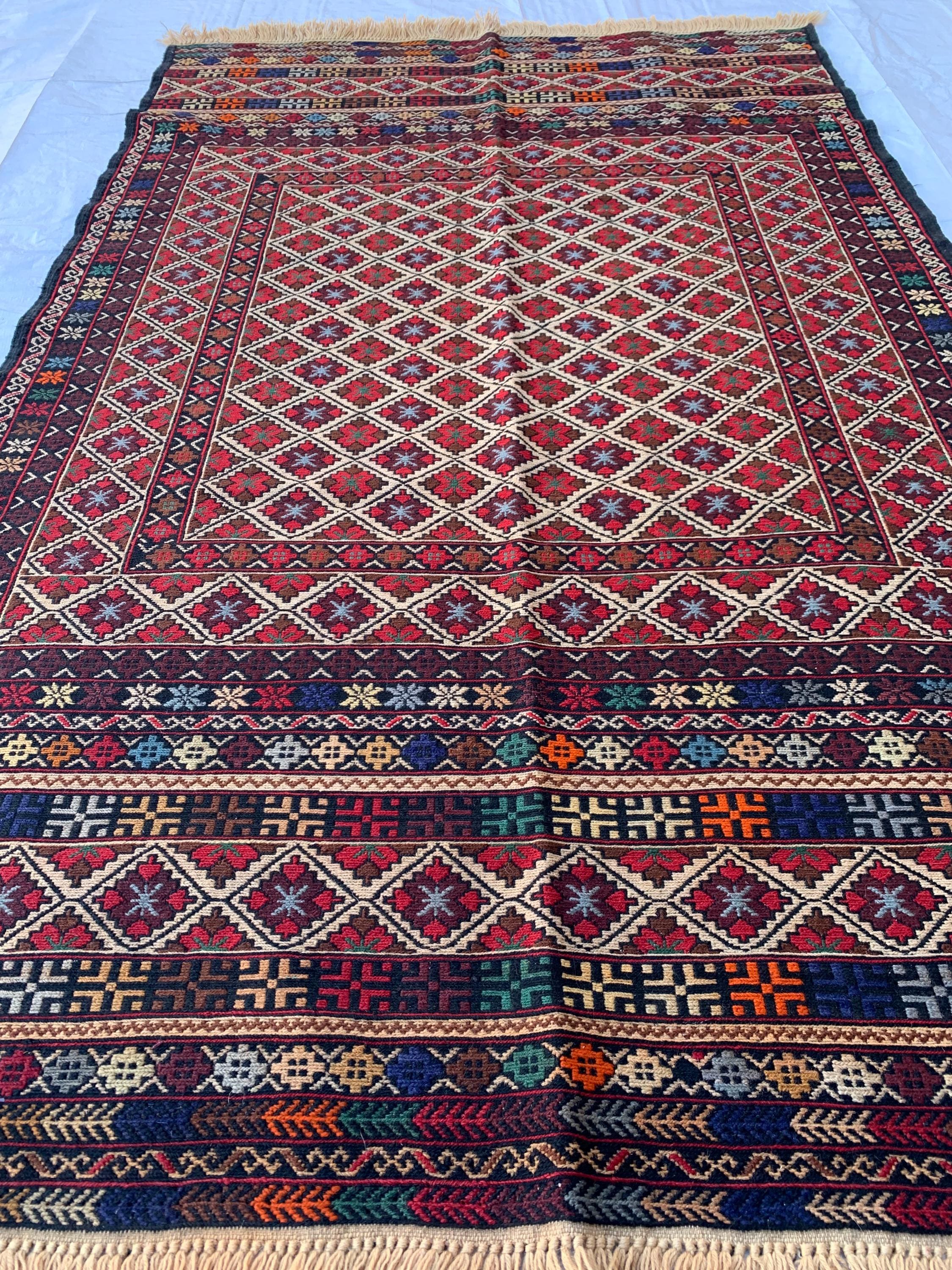 6x4 Vintage Maliki Kilim, Handmade Afghan Wool Rug, Tribal Bohemian Flatweave Carpet, Ethnic Oriental Decor, Collectible Antique 6.2x3.8 ft