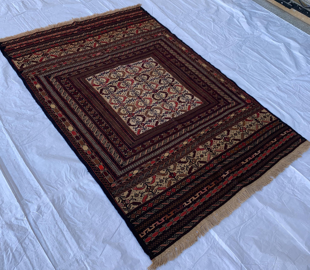 8x6 Vintage Maliki Kilim–Handmade Afghan Wool Rug, Tribal Multicolor Bohemian Flatweave Carpet, Ethnic Oriental Decor, Rare Item 7.8x6.3 ft