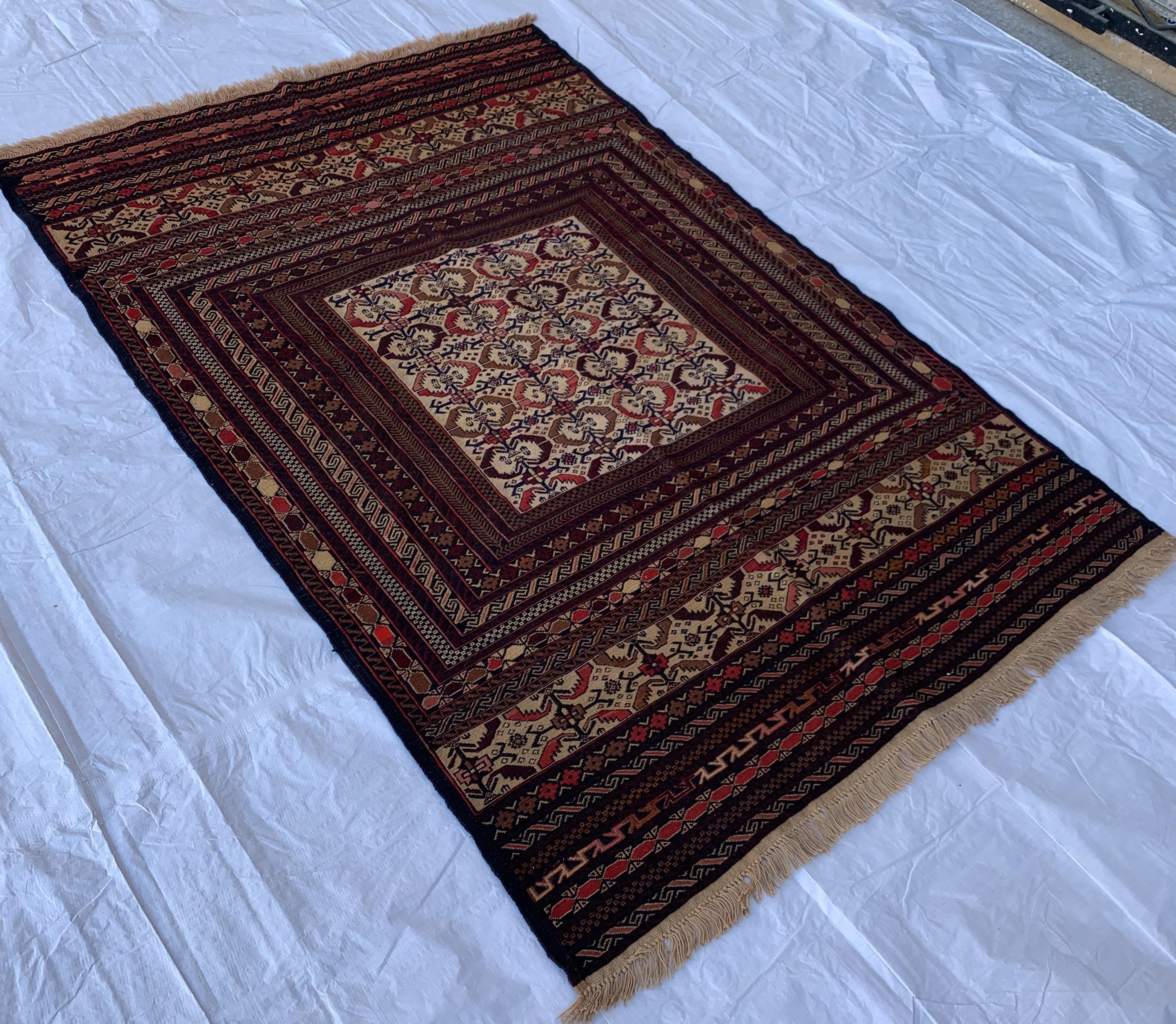 8x6 Vintage Maliki Kilim–Handmade Afghan Wool Rug, Tribal Multicolor Bohemian Flatweave Carpet, Ethnic Oriental Decor, Rare Item 7.8x6.3 ft
