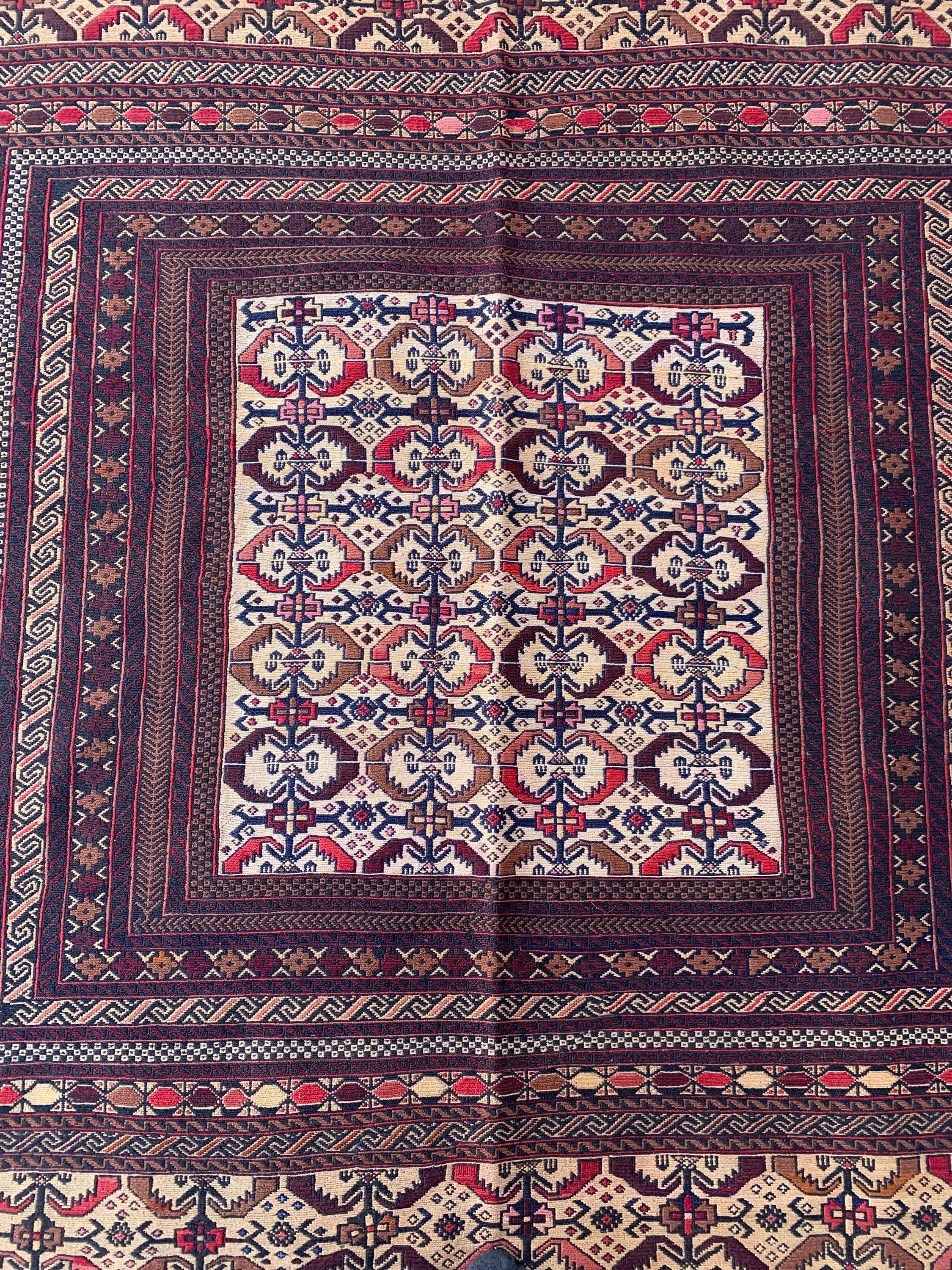 8x6 Vintage Maliki Kilim–Handmade Afghan Wool Rug, Tribal Multicolor Bohemian Flatweave Carpet, Ethnic Oriental Decor, Rare Item 7.8x6.3 ft
