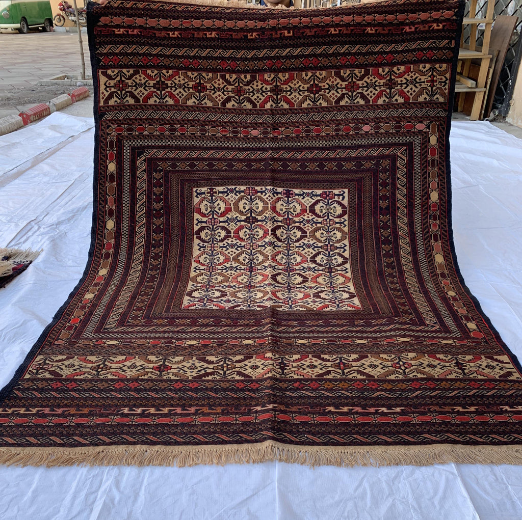 8x6 Vintage Maliki Kilim–Handmade Afghan Wool Rug, Tribal Multicolor Bohemian Flatweave Carpet, Ethnic Oriental Decor, Rare Item 7.8x6.3 ft