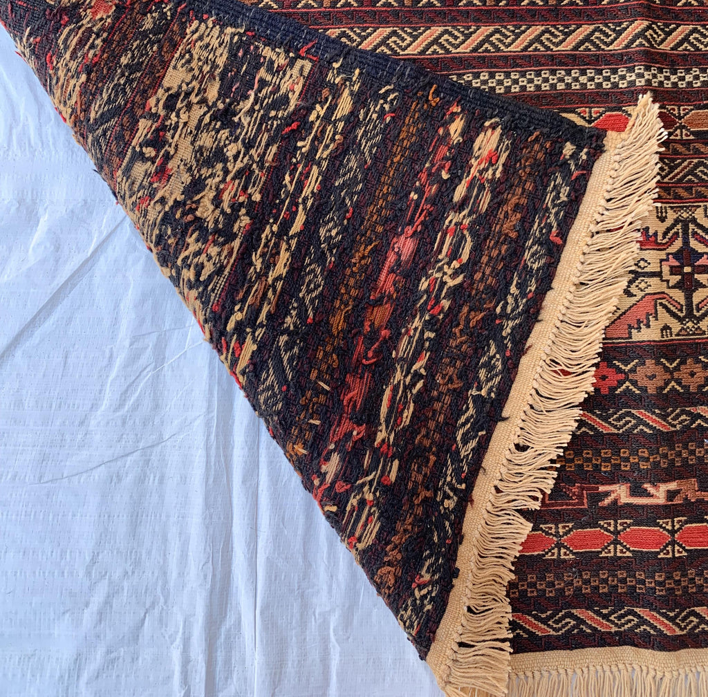 8x6 Vintage Maliki Kilim–Handmade Afghan Wool Rug, Tribal Multicolor Bohemian Flatweave Carpet, Ethnic Oriental Decor, Rare Item 7.8x6.3 ft