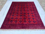 9x12 Hand-Knotted Khamyab Rug Red & Navy Blue Afghan Wool Carpet, Traditional Tribal Area Rug, Rug for Living Room, Dining Room 9.6x12.5 ft