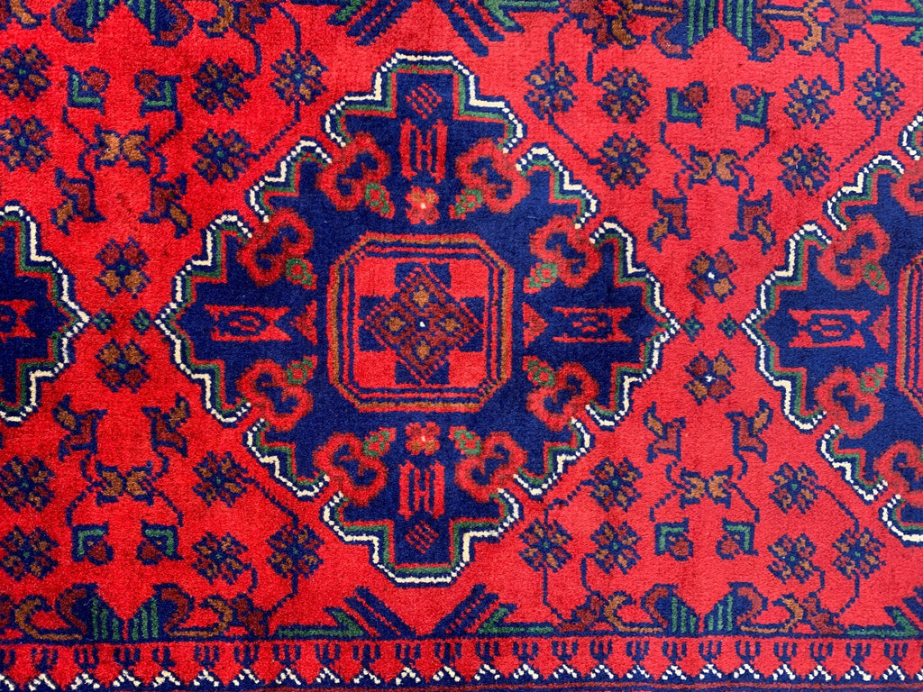 9x12 Hand-Knotted Khamyab Rug Red & Navy Blue Afghan Wool Carpet, Traditional Tribal Area Rug, Rug for Living Room, Dining Room 9.6x12.5 ft