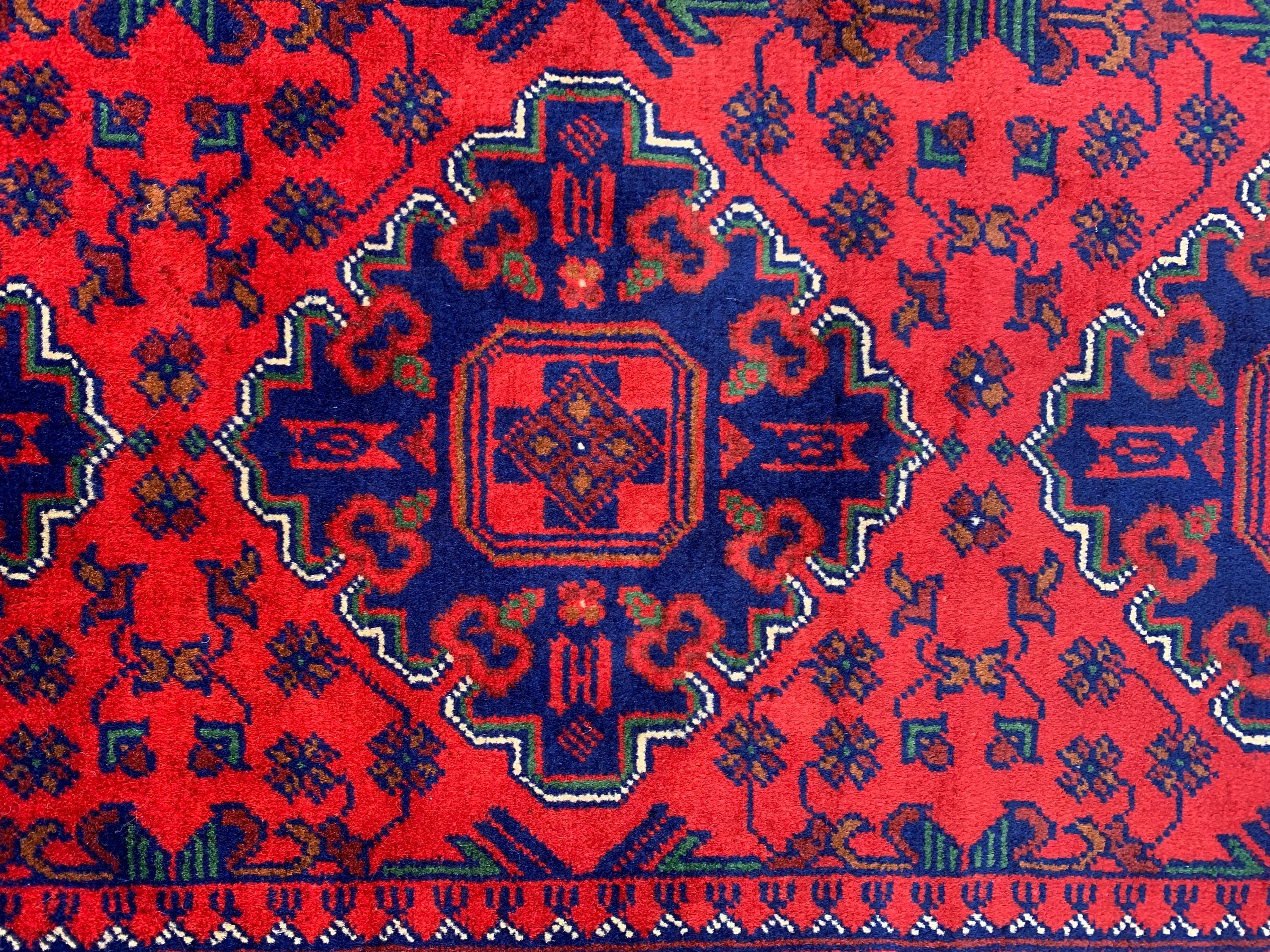 9x12 Hand-Knotted Khamyab Rug Red & Navy Blue Afghan Wool Carpet, Traditional Tribal Area Rug, Rug for Living Room, Dining Room 9.6x12.5 ft