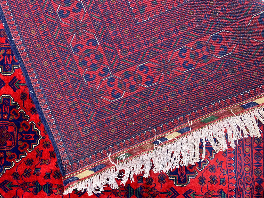 9x12 Hand-Knotted Khamyab Rug Red & Navy Blue Afghan Wool Carpet, Traditional Tribal Area Rug, Rug for Living Room, Dining Room 9.6x12.5 ft