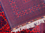 9x12 Hand-Knotted Khamyab Rug Red & Navy Blue Afghan Wool Carpet, Traditional Tribal Area Rug, Rug for Living Room, Dining Room 9.6x12.5 ft