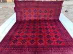 9x12 Hand-Knotted Khamyab Rug Red & Navy Blue Afghan Wool Carpet, Traditional Tribal Area Rug, Rug for Living Room, Dining Room 9.6x12.5 ft