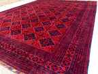 9x12 Hand-Knotted Khamyab Rug Red & Navy Blue Afghan Wool Carpet, Traditional Tribal Area Rug, Rug for Living Room, Dining Room 9.6x12.5 ft