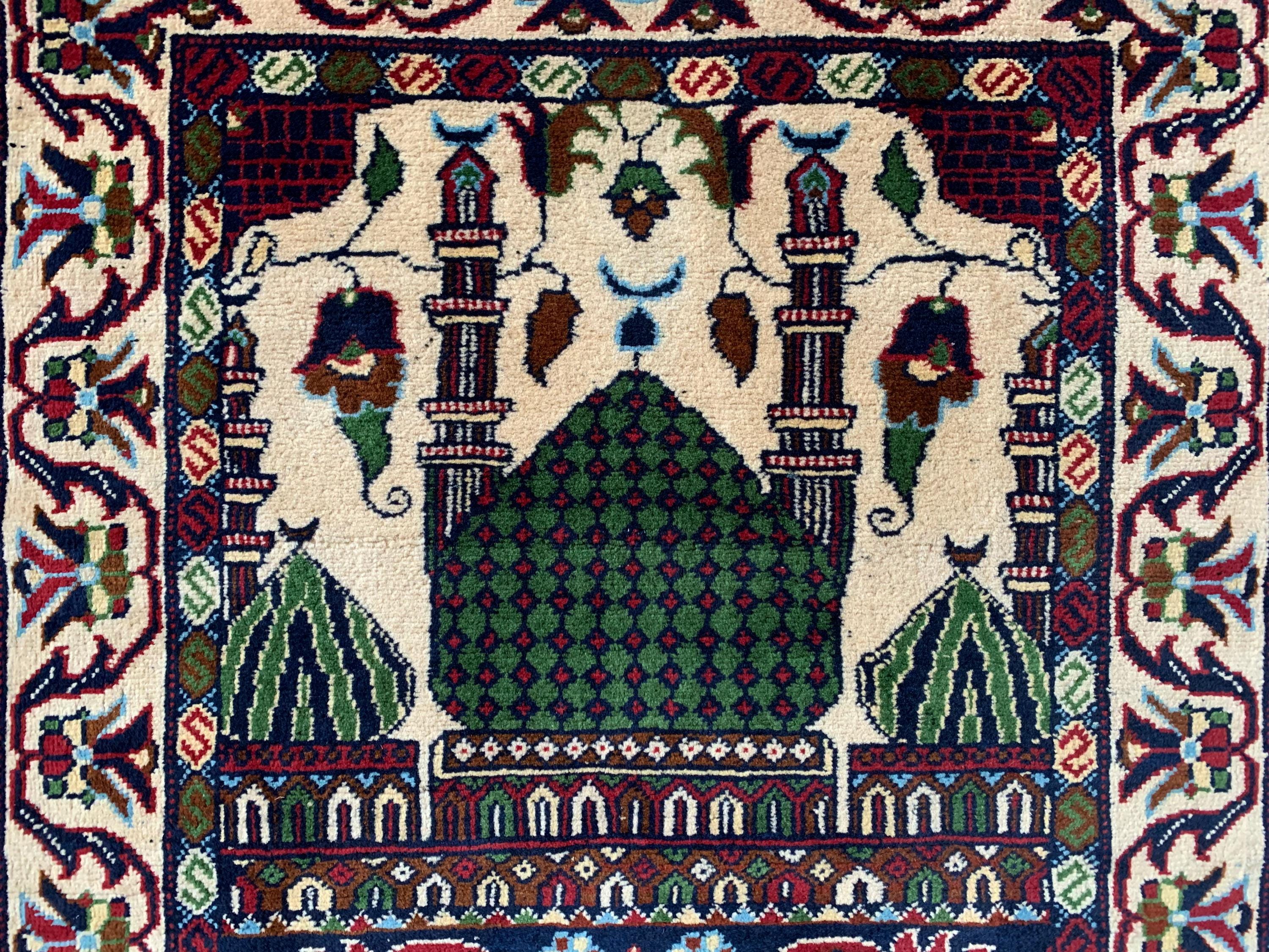 3x4 Hand-Knotted Prayer Mat – Islamic Rug for Salah, Wool Muslim Prayer Rug, Ramadan Gift, 4.1x2.8 ft, Wall Hanging Rug