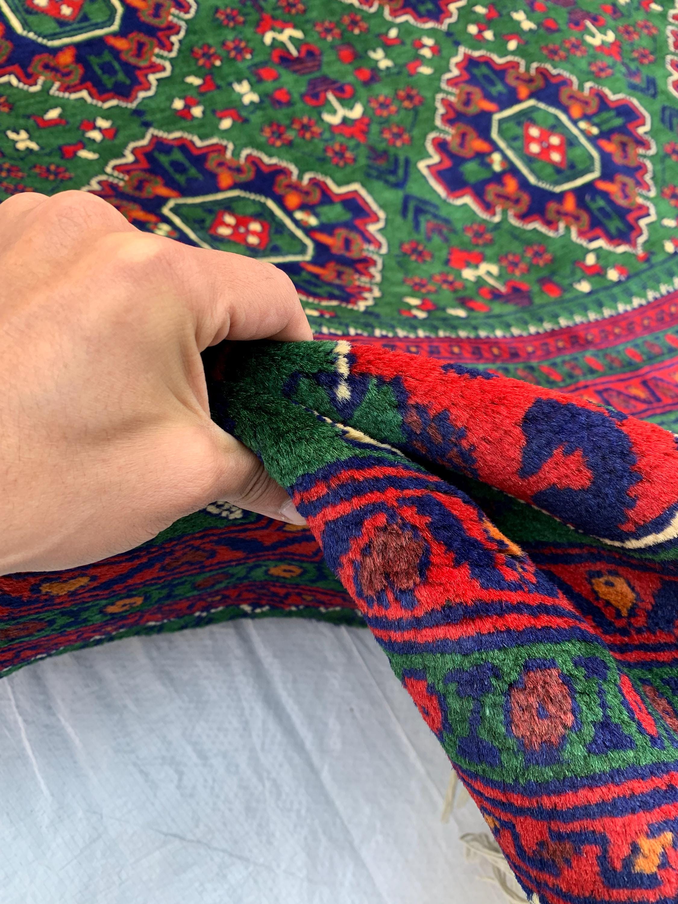 10x12 Hand-Knotted Deep Green, Red and Blue, Soft and Durable Afghan Wool Carpet, Tribal Oriental Area Rug, Rug For Living Room, 11.5x9.6