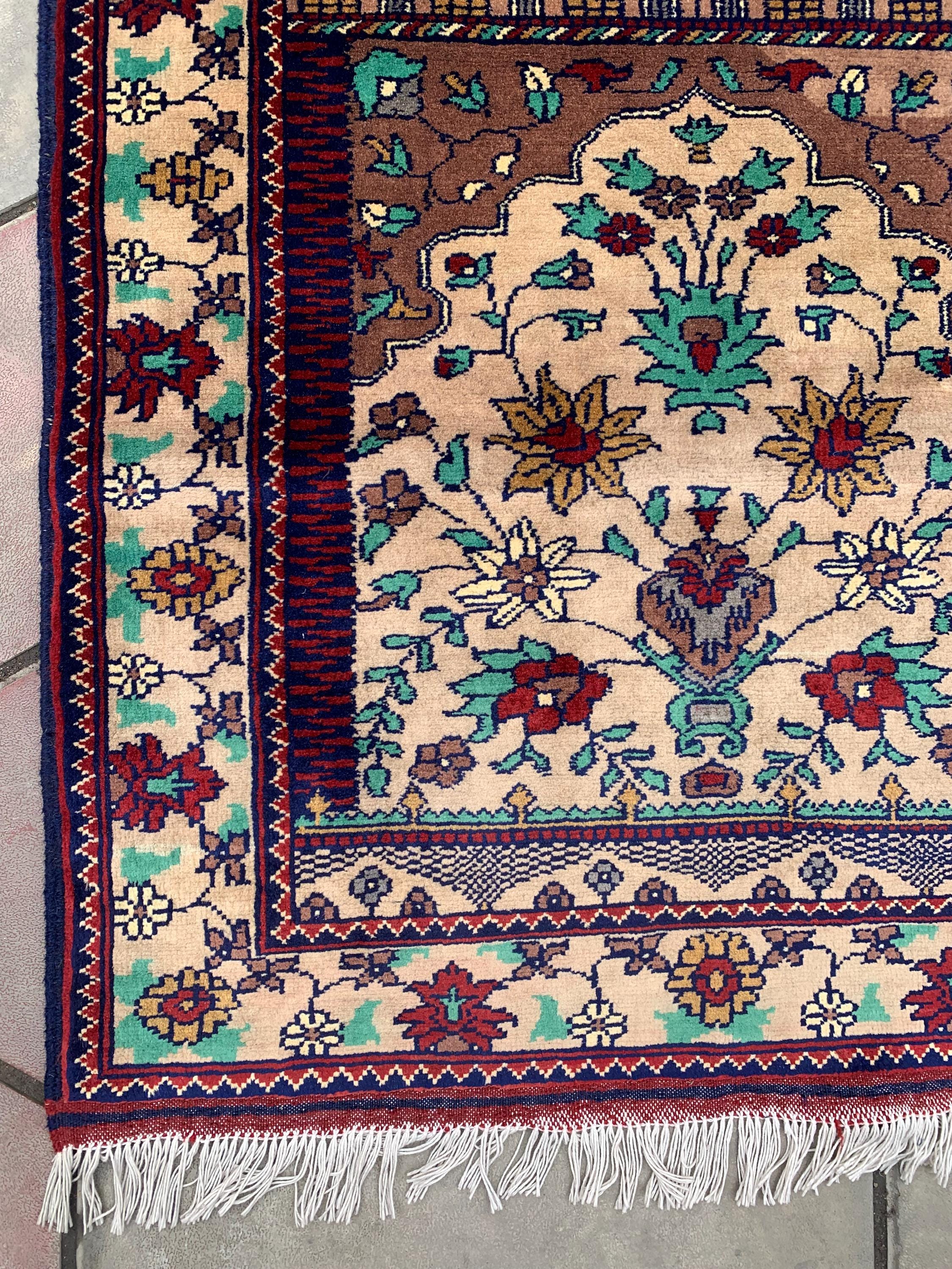 Hand-Knotted Prayer Mat 4.1x2.8 ft – Islamic Rug for Salah, Wool Muslim Prayer Rug, Ramadan Gift