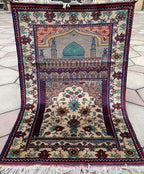 Hand-Knotted Prayer Mat 4.1x2.8 ft – Islamic Rug for Salah, Wool Muslim Prayer Rug, Ramadan Gift