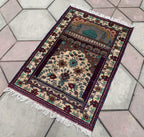 Hand-Knotted Prayer Mat 4.1x2.8 ft – Islamic Rug for Salah, Wool Muslim Prayer Rug, Ramadan Gift