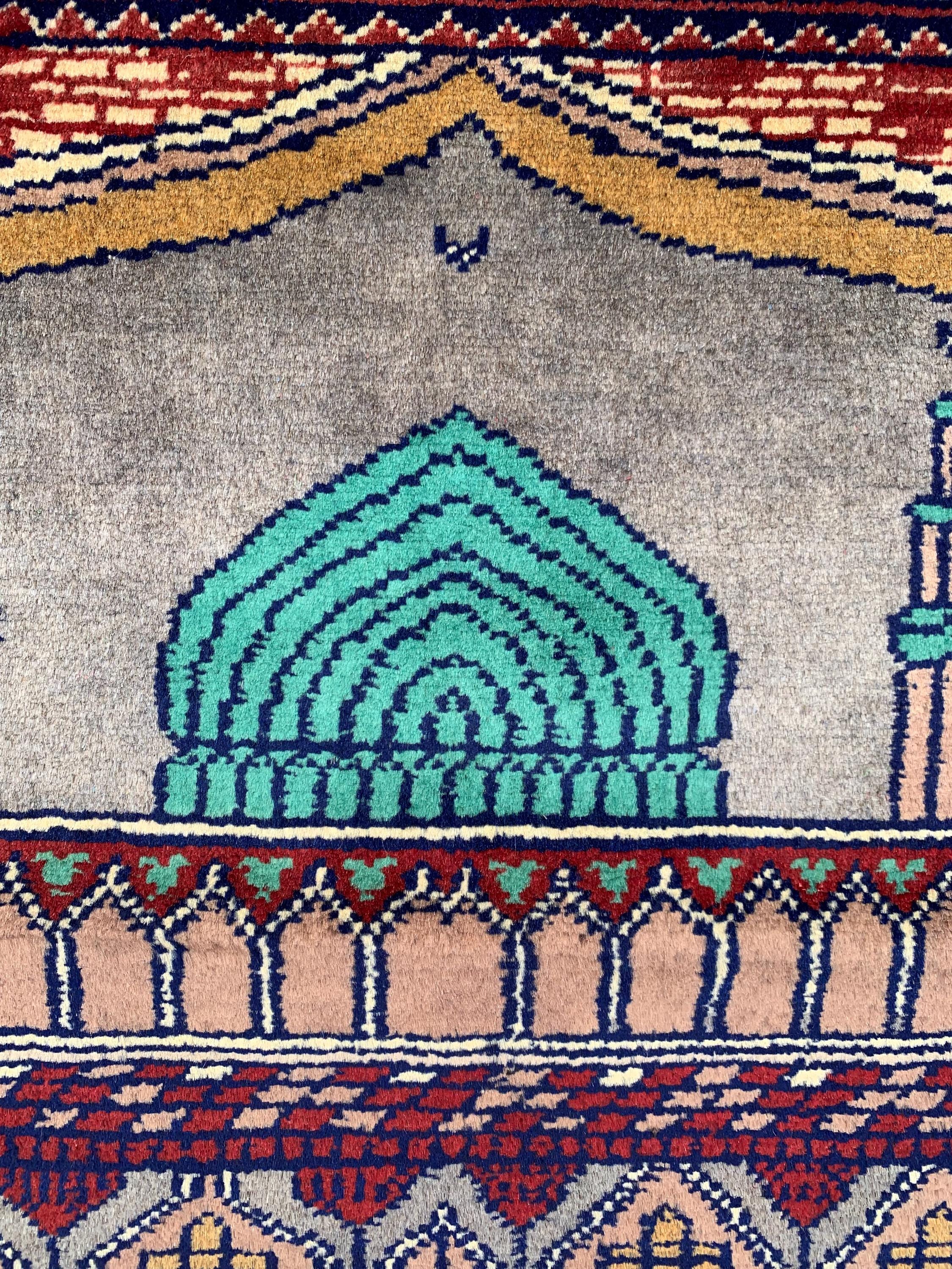 Hand-Knotted Prayer Mat 4.1x2.8 ft – Islamic Rug for Salah, Wool Muslim Prayer Rug, Ramadan Gift