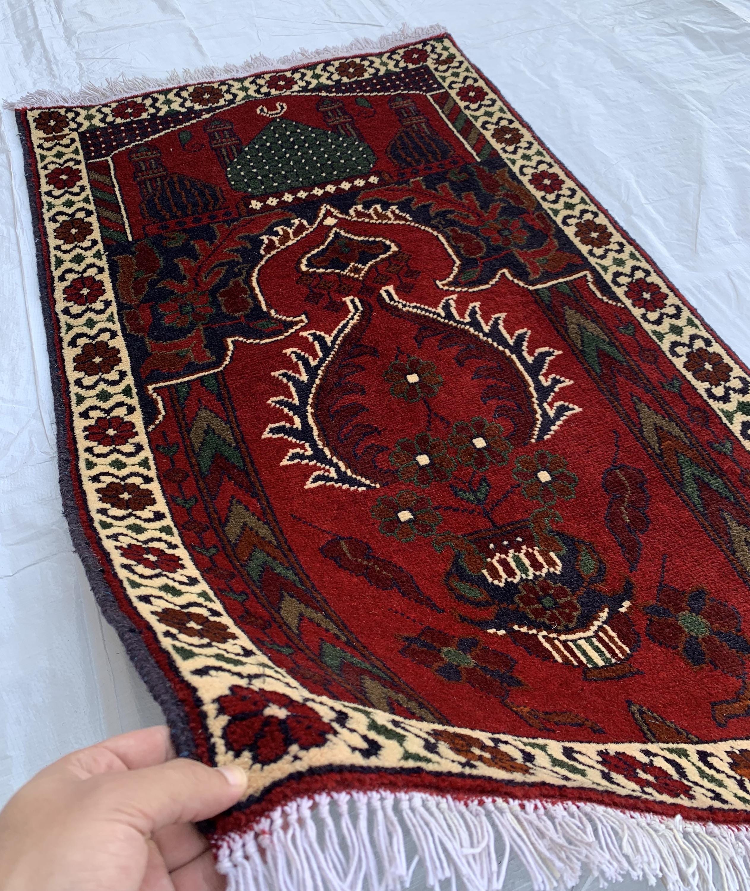 4x2 Handmade Prayer Mat | Islamic Rug | Muslim Prayer Rug | Soft & Luxurious Sajjadah | Turkish Style Janamaz | Islamic Gift 4.1x2.4 ft